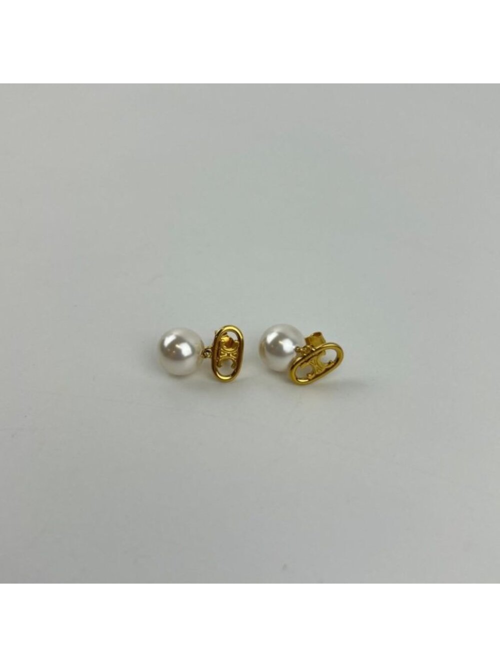 Celine Logo Triomphe Earrings Gold Vintage - Picture 3 of 16